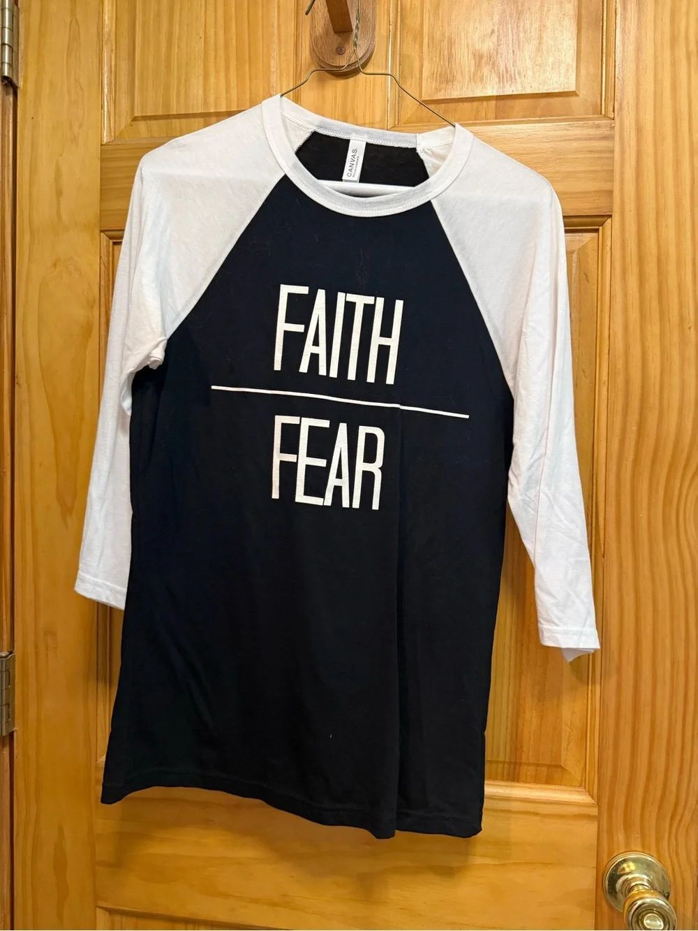 Faith Over Fear Raglan Tee - Black & White Women’s size S